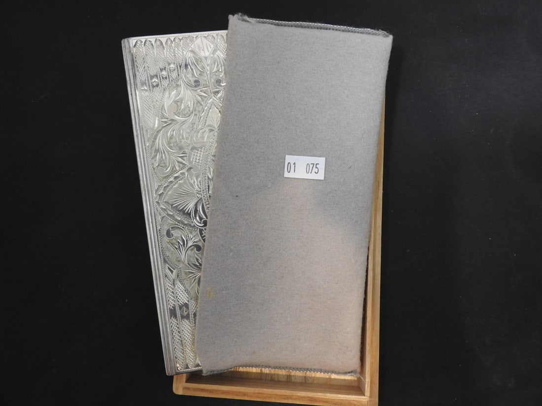 Antique 950 Sterling Silver Etched Cigarette Case - 7