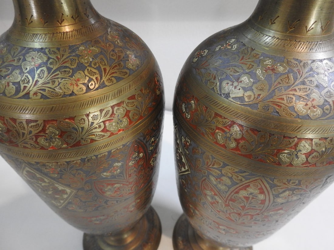 Pair of Indian Enamel Vases - 2