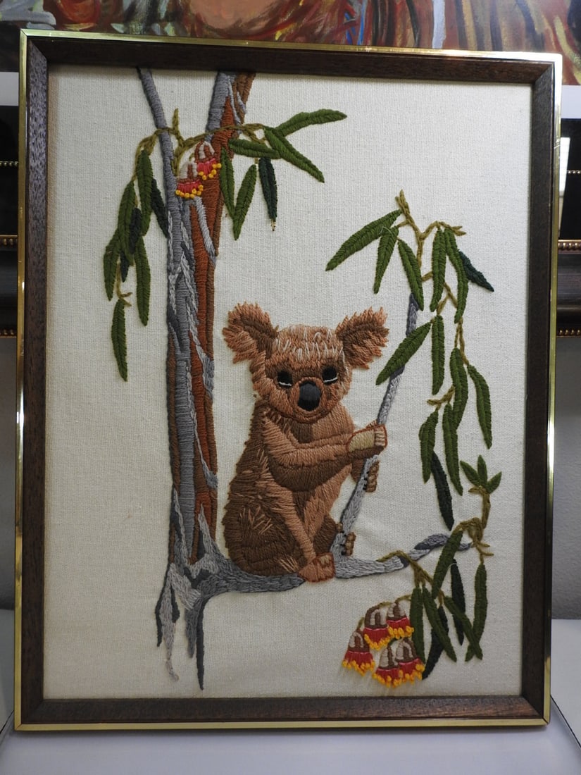 Vintage Crewel Embroidery Framed Textile (1 of 2)