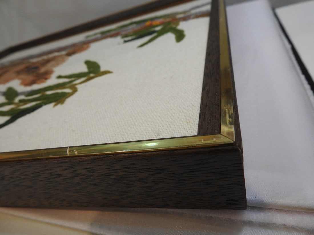 Vintage Crewel Embroidery Framed Textile - 2