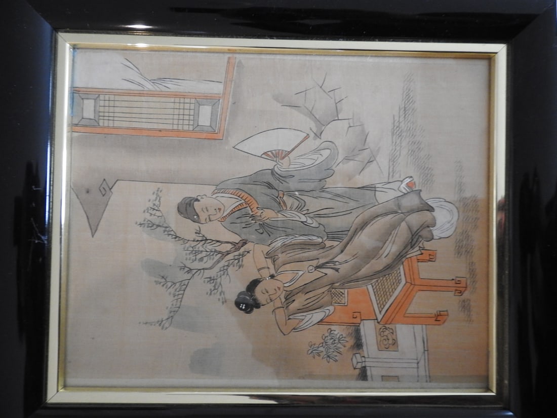 Pair of Framed Hand-Painted Natural Material Artworks - 2