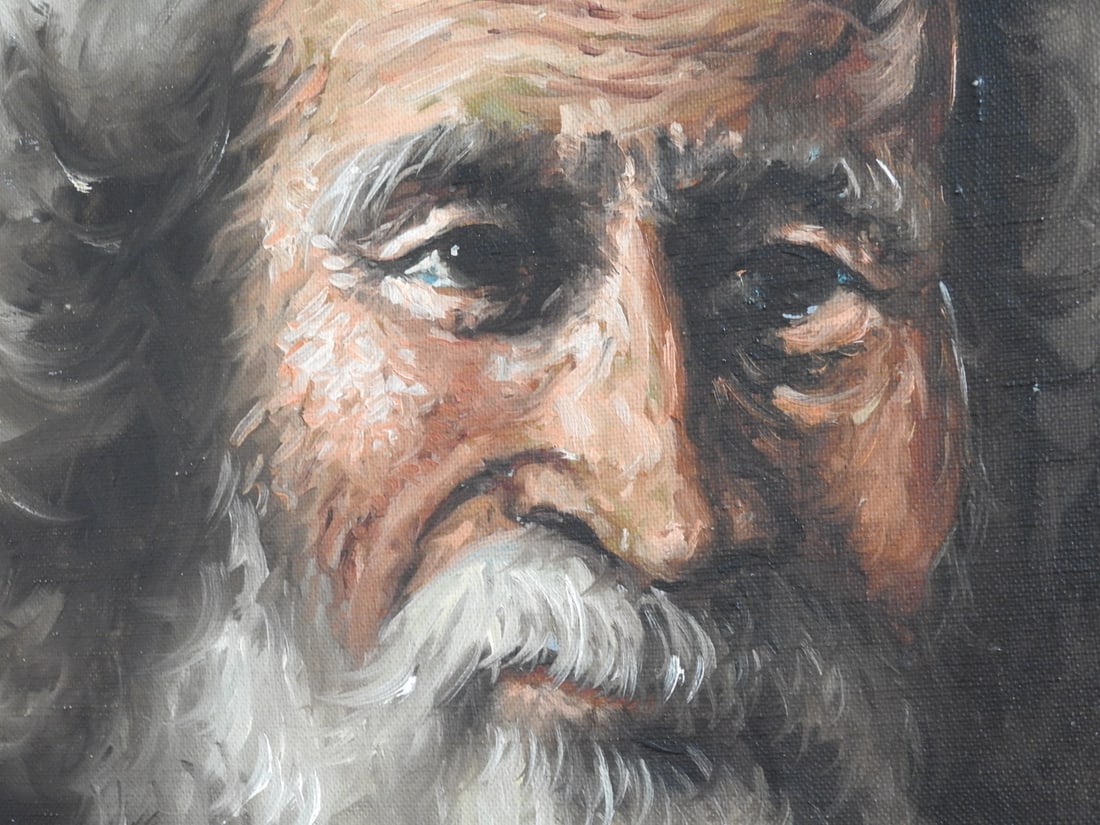 Vintage Oil on Canvas in Wood Frame with Velvet Matting - 4