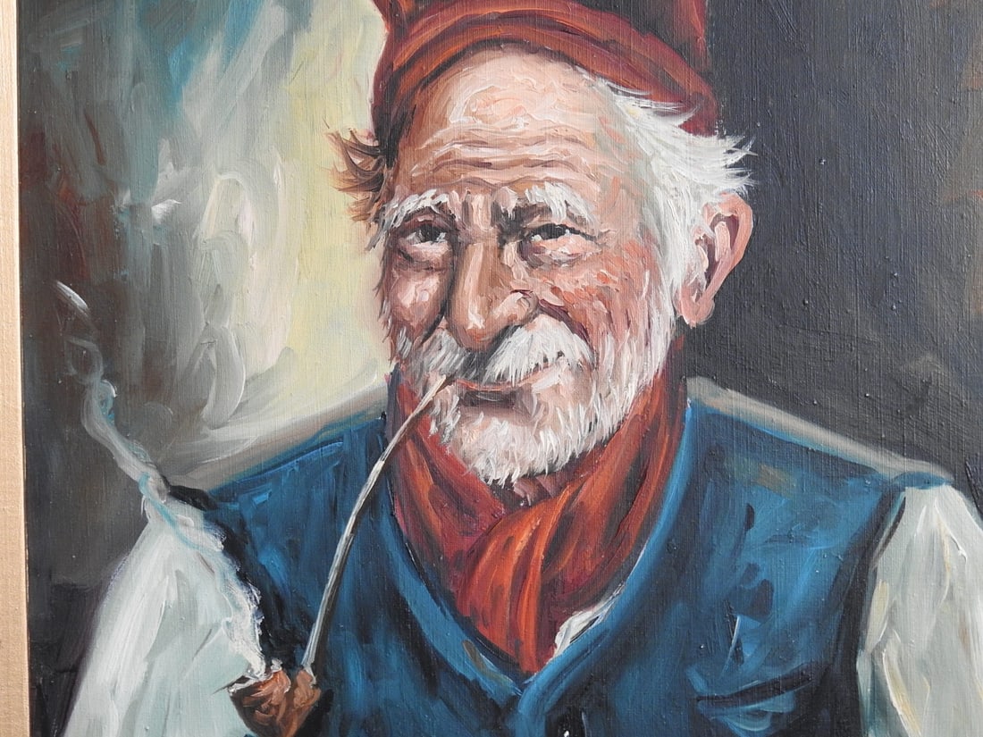 Vintage Oil on Canvas in Wood Frame with Velvet Matting - 4