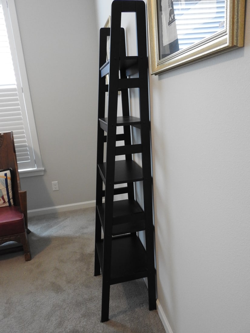 Black Wood Ladder Standing Shelf - 2