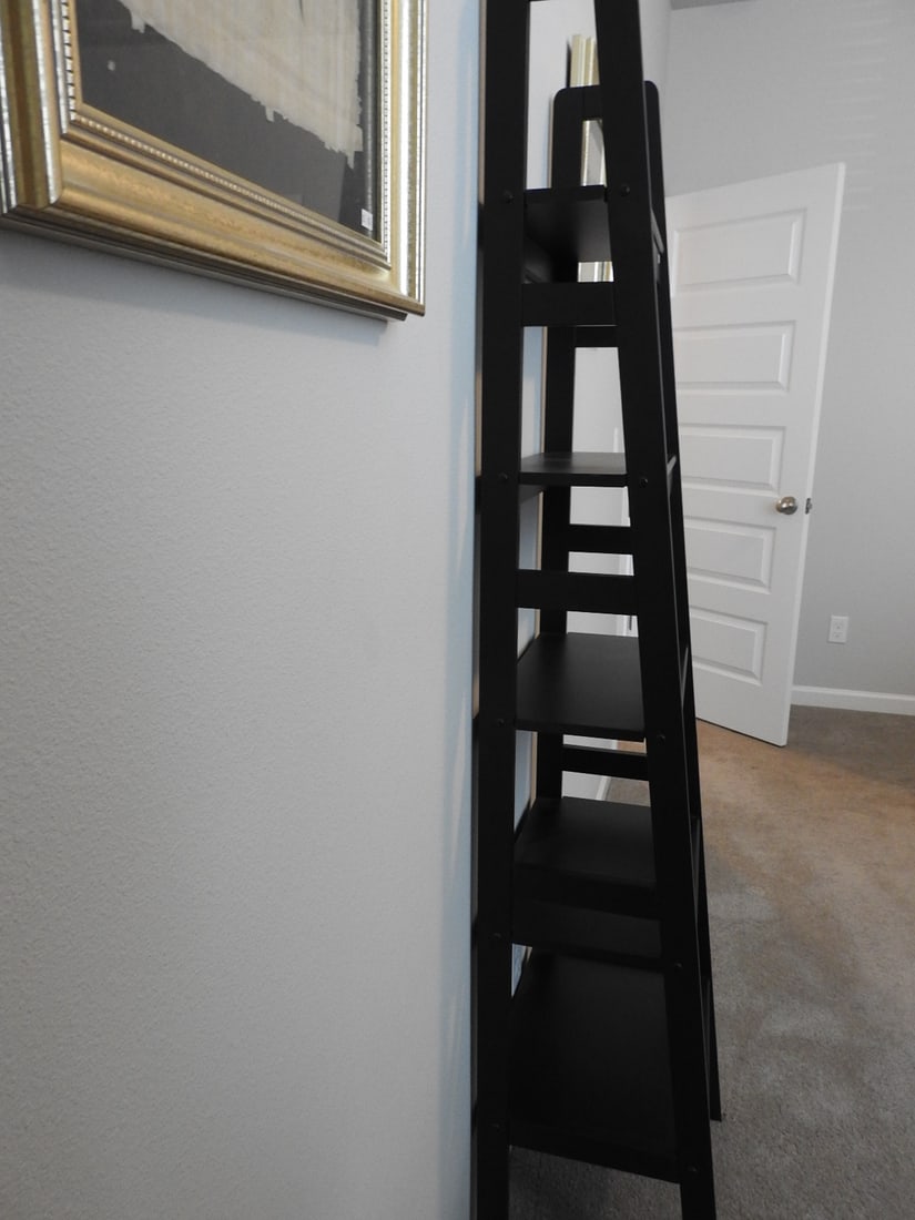 Black Wood Ladder Standing Shelf - 3