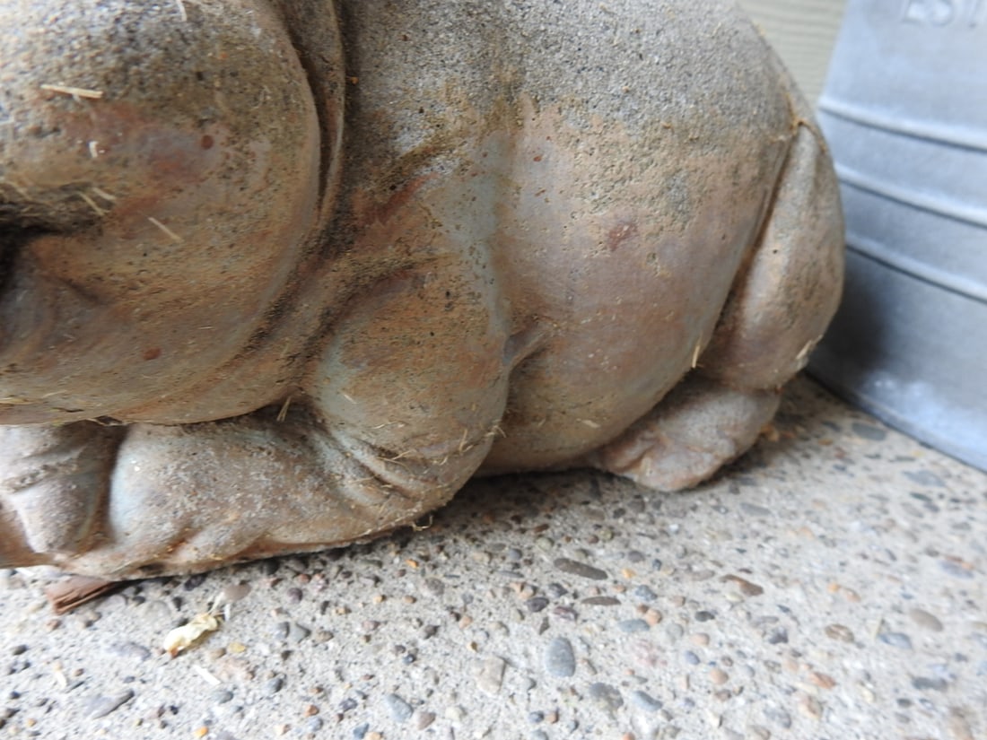 Concrete Pig and Tin Barrel Garden Decor - 3