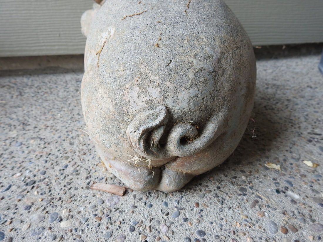 Concrete Pig and Tin Barrel Garden Decor - 5