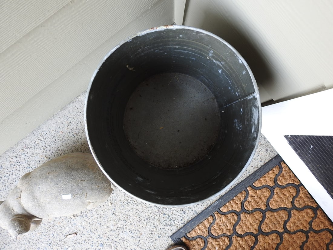 Concrete Pig and Tin Barrel Garden Decor - 8