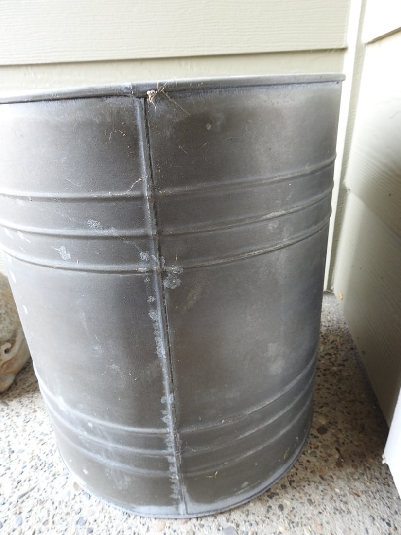 Concrete Pig and Tin Barrel Garden Decor - 9