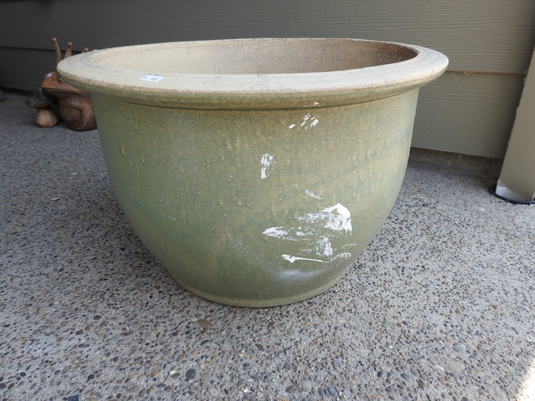 Large Green Glazed Pottery Flower Pot - 2