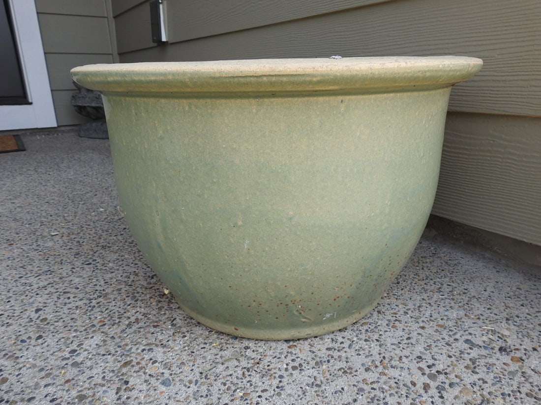 Large Green Glazed Pottery Flower Pot - 3