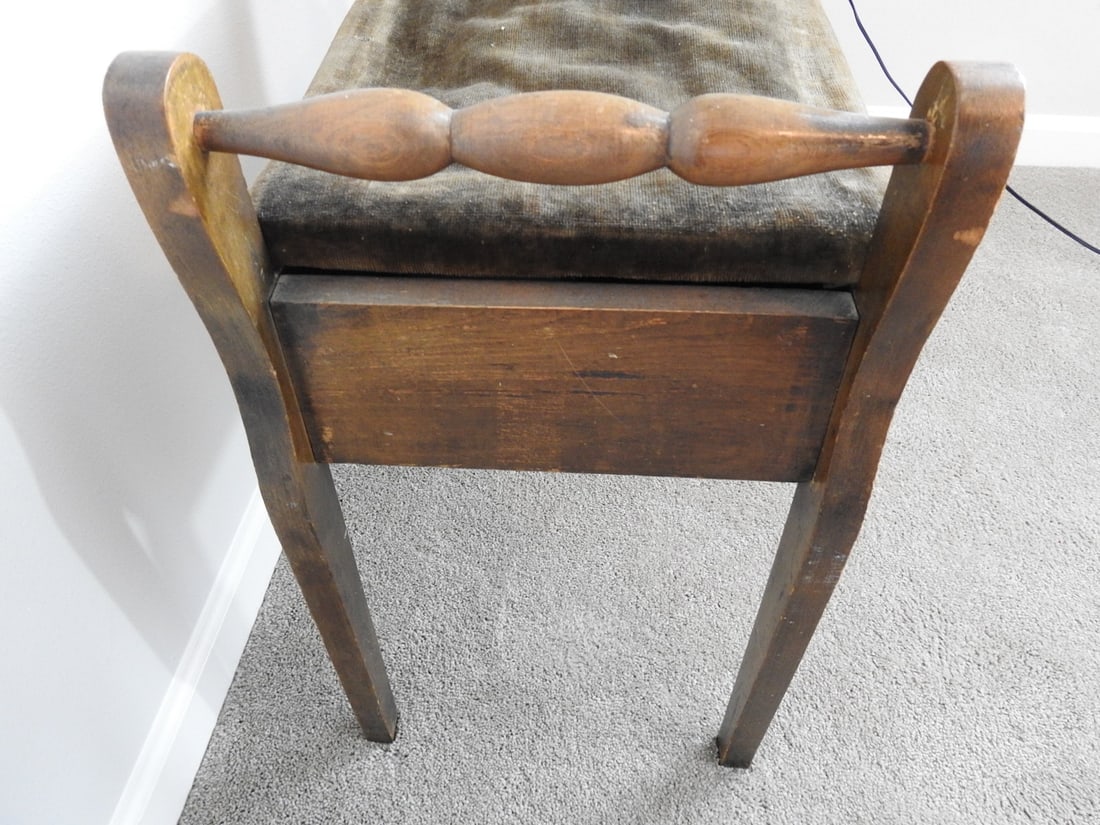 Antique Edwardian Mahogany Piano Stool with Velvet Seat - 3