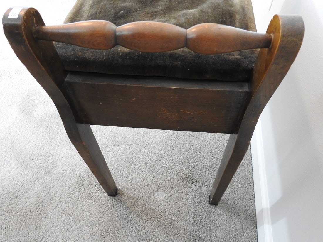 Antique Edwardian Mahogany Piano Stool with Velvet Seat - 4
