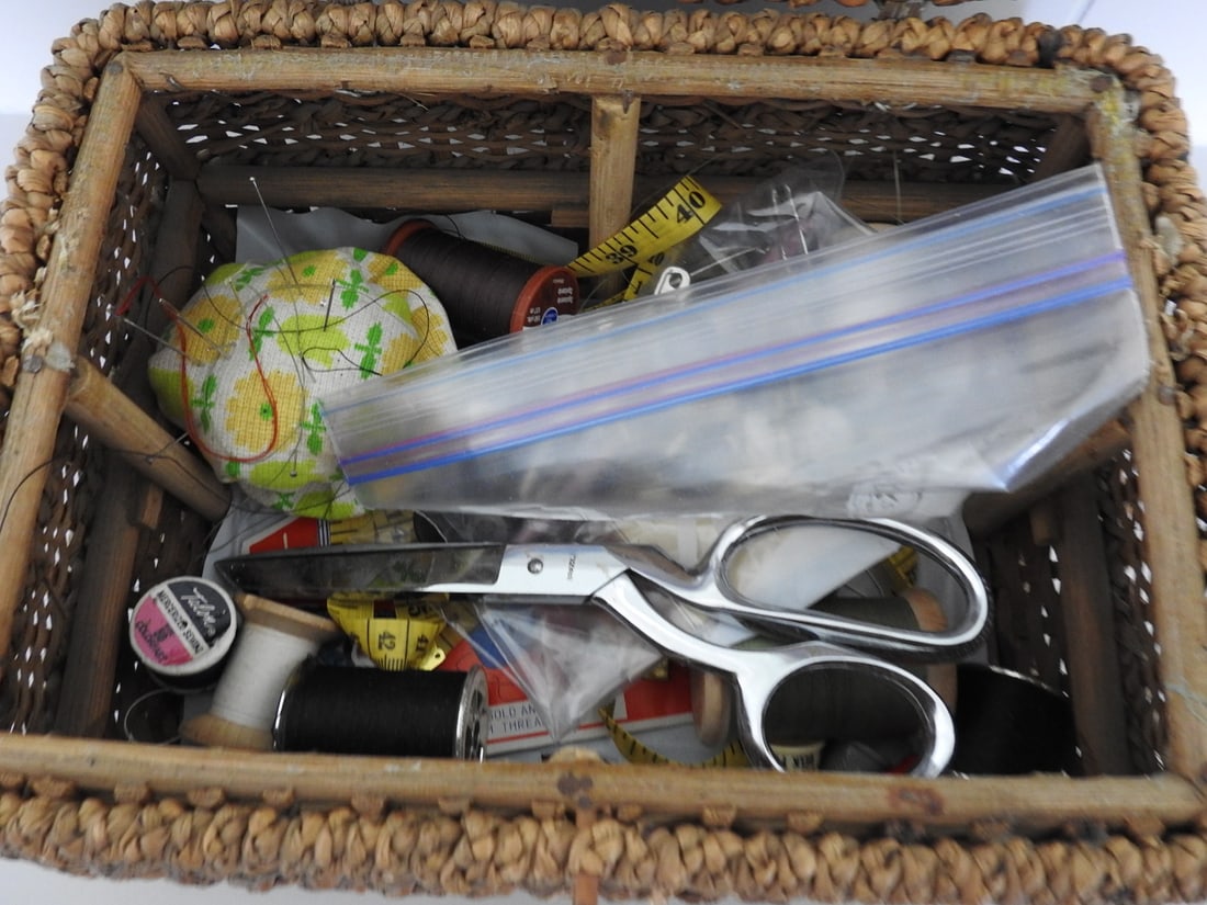 Antique Sewing Basket with Contents - 3
