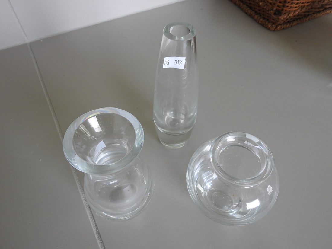 Three Lead Crystal Vases: Lot of three lead crystal vases; measured as packed. Approx. 7 x 6 x 5 in.
