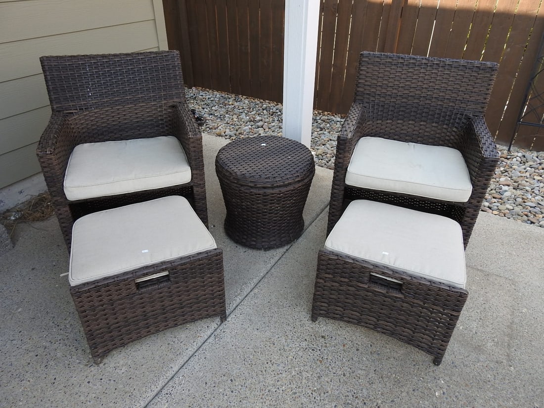Outdoor Plastic Rattan Patio Chair Set with Side Table - 2