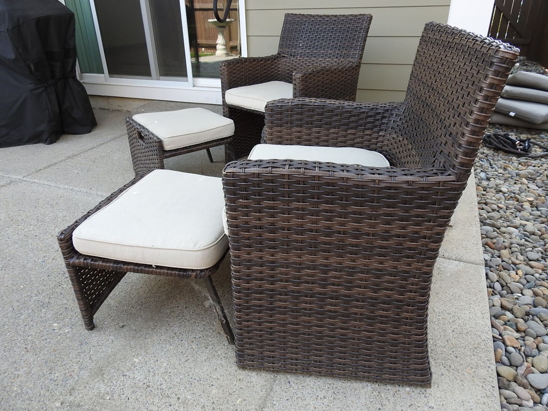 Outdoor Plastic Rattan Patio Chair Set with Side Table - 4