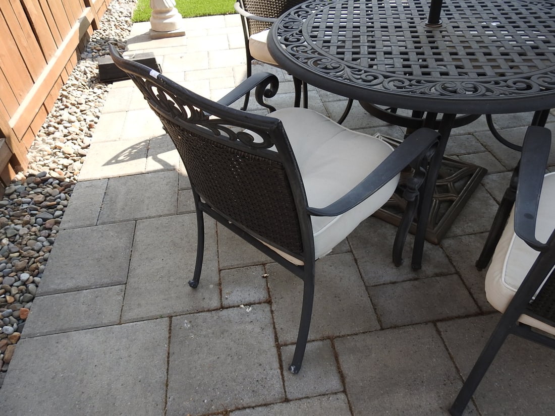 Outdoor Patio Dining Set with Umbrella, Table and Chairs - 5