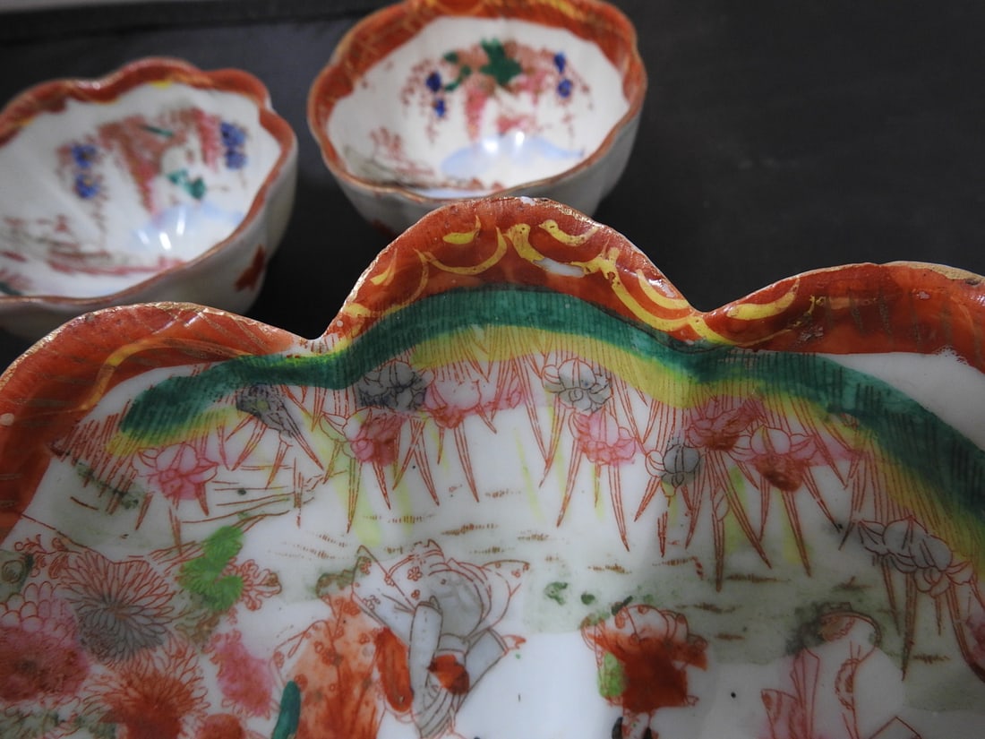 Vintage Japanese Hand-Painted Porcelain Dessert Bowl Set - 3