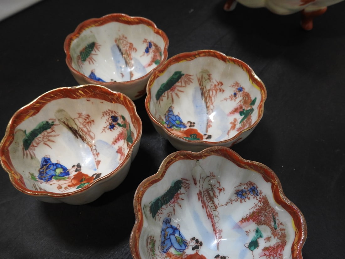 Vintage Japanese Hand-Painted Porcelain Bowl Set - 4