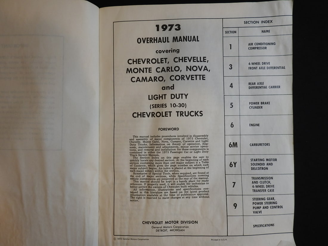 Vintage 1973 Chevrolet Overhaul Manual - 2