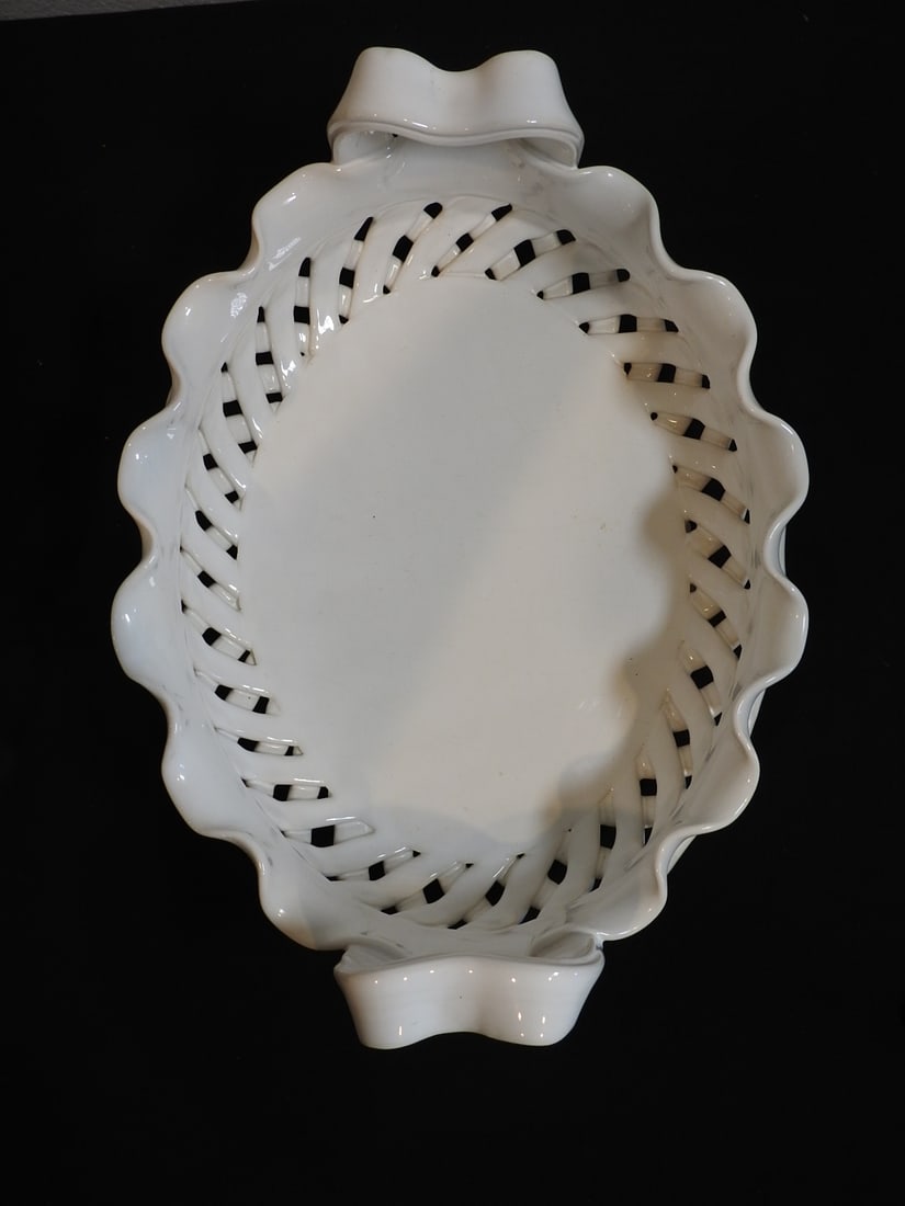 Studio Nova Spring Blossom Woven Ceramic Basket: Studio Nova Spring Blossom white woven ceramic basket, measured as packed. Approx. 5 x 10 x 12 in.