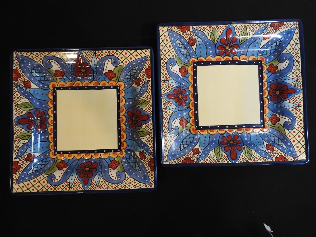 Table Tops Unlimited Espana Toluca Dinner Plates: Table Tops Unlimited Espana Toluca dinner plates with colorful patterned decoration, measured as packed. Approx. 3 x 12 x 12 in.