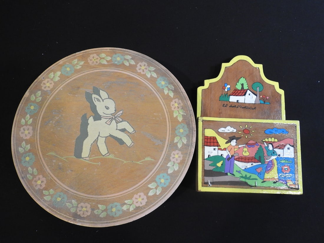 Vintage Hand-Painted Matches, Key Holder and Musical Cake Stand (1 of 7)