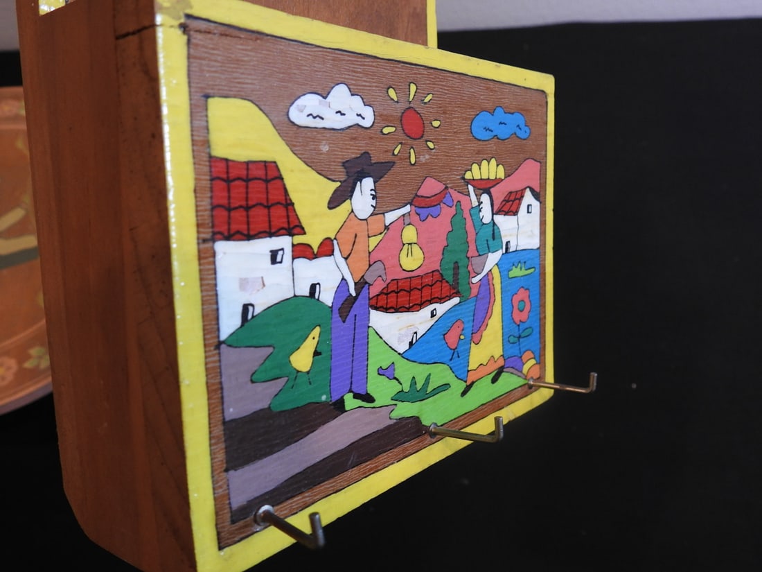 Vintage Hand-Painted Matches, Key Holder and Musical Cake Stand - 6