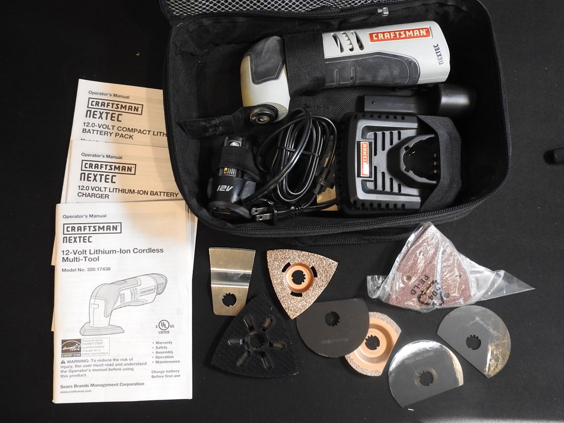 Craftsman Nextec Lithium Battery Pack Set: Craftsman Nextec lithium battery pack set with charger and accessories, measured as packed. Approx. 9.5 x 13 x 4 in.