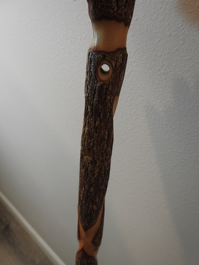 Carved Wood Walking Stick with Compass - 3