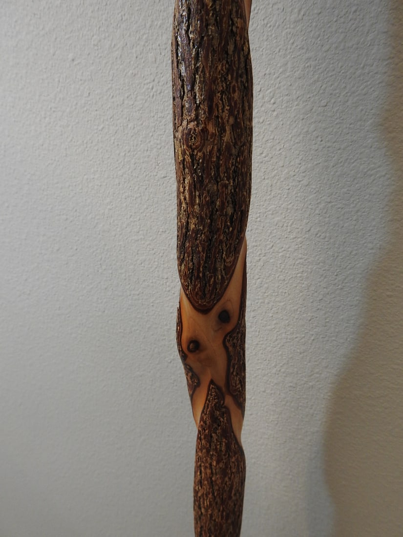 Carved Wood Walking Stick with Compass - 4