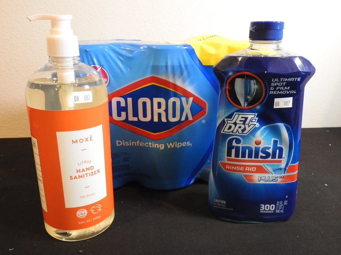Brand New Cleaning Solutions Lot: Brand new cleaning solutions lot including Method, Clorox, and Finish items. Note states one item is missing from Clorox pack, measured as packed. Approx. 11 x 14 x 9 in.