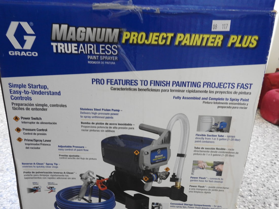 Graco Magnum Project Painter Plus Paint Sprayer: Graco Magnum Project Painter Plus TrueAirless paint sprayer, measured as packed. Approx. 13 x 14 x 15 in.