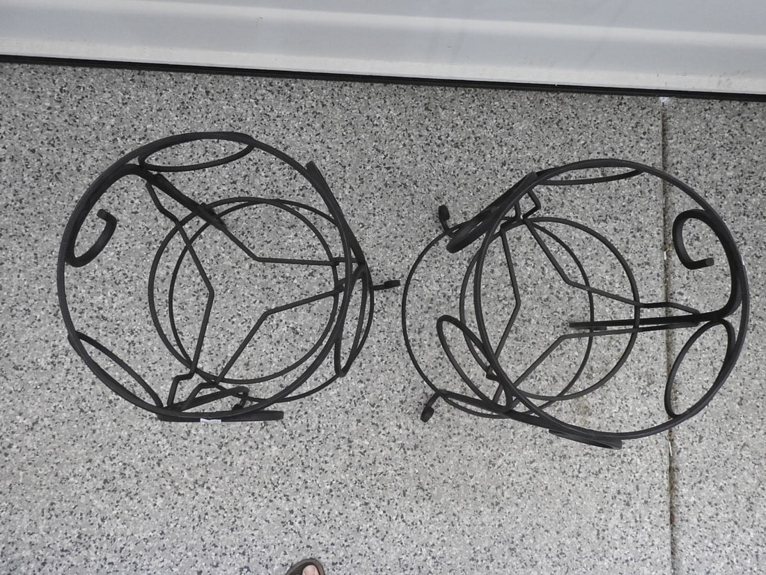 Pair of Black Metal Plant Stands - 2