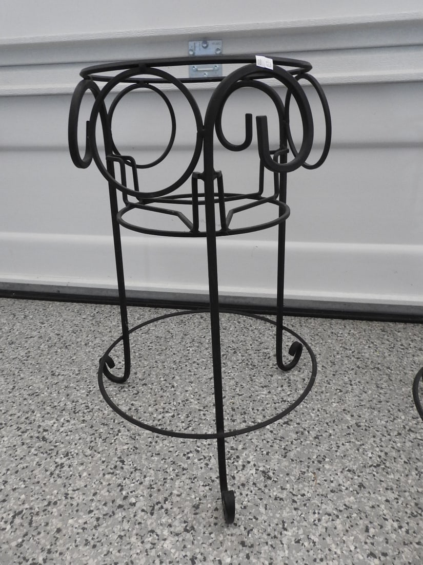 Pair of Black Metal Plant Stands - 3