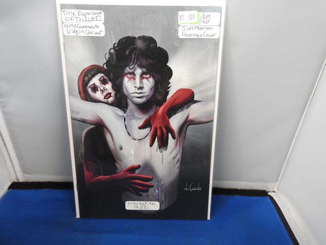 The Department of Truth #12 Jim Morrison Homage Retailer Exclusive Variant: The Department of Truth #12 with Nino Cammarata cover art paying tribute to Jim Morrison imagery. Surprise Drop retailer exclusive variant.