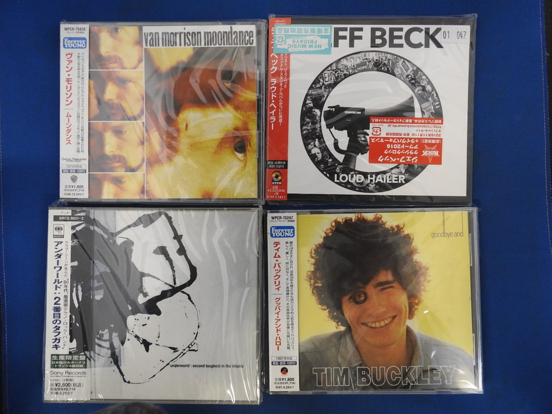 Japanese Import Alternative Rock CD Lot of 4 - Beck, Van Morrison, Tim Buckley & Underworld: Lot of four Japanese issue/import CDs with obi strips as photographed. Includes Beck Loud Hailer, Van Morrison Moondance, Tim Buckley Goodbye and Hello, and Underworld Second Toughest in the Infants.