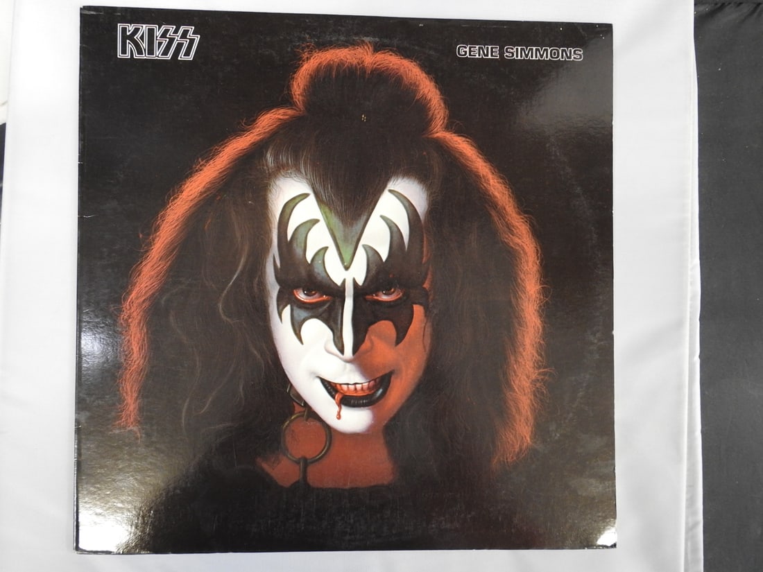 KISS Gene Simmons 1978 Solo Vinyl LP: Gene Simmons self-titled KISS solo vinyl LP with portrait cover, record, printed inner sleeve/materials and inserts as photographed.