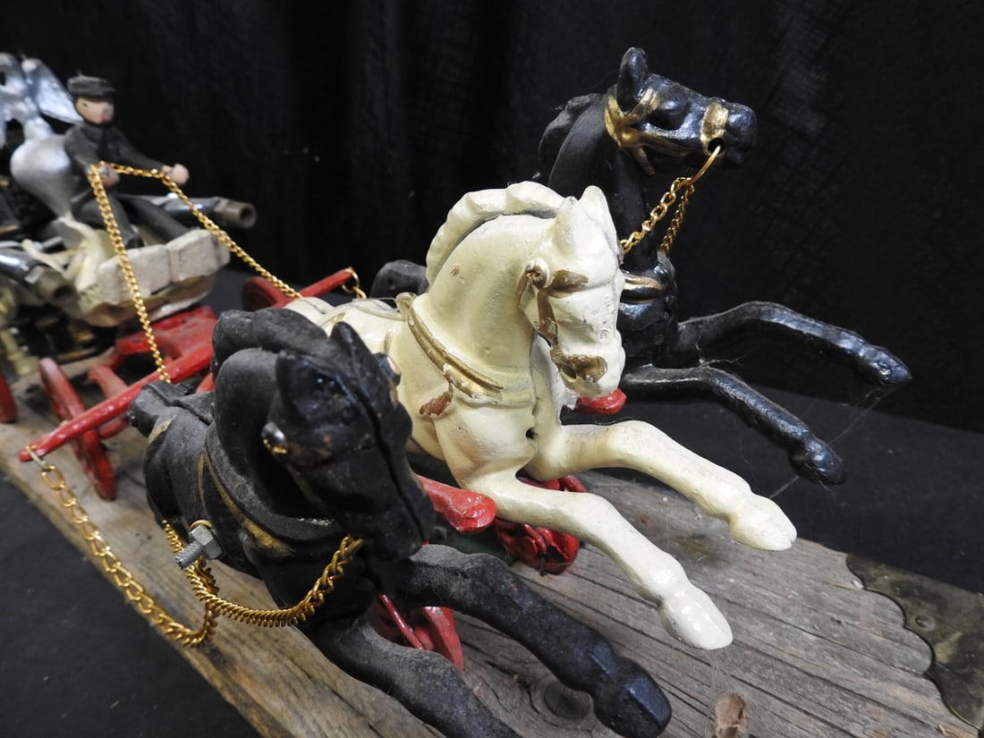 Pair of Cast-Iron Horse-Drawn Fire Apparatus Models - 10