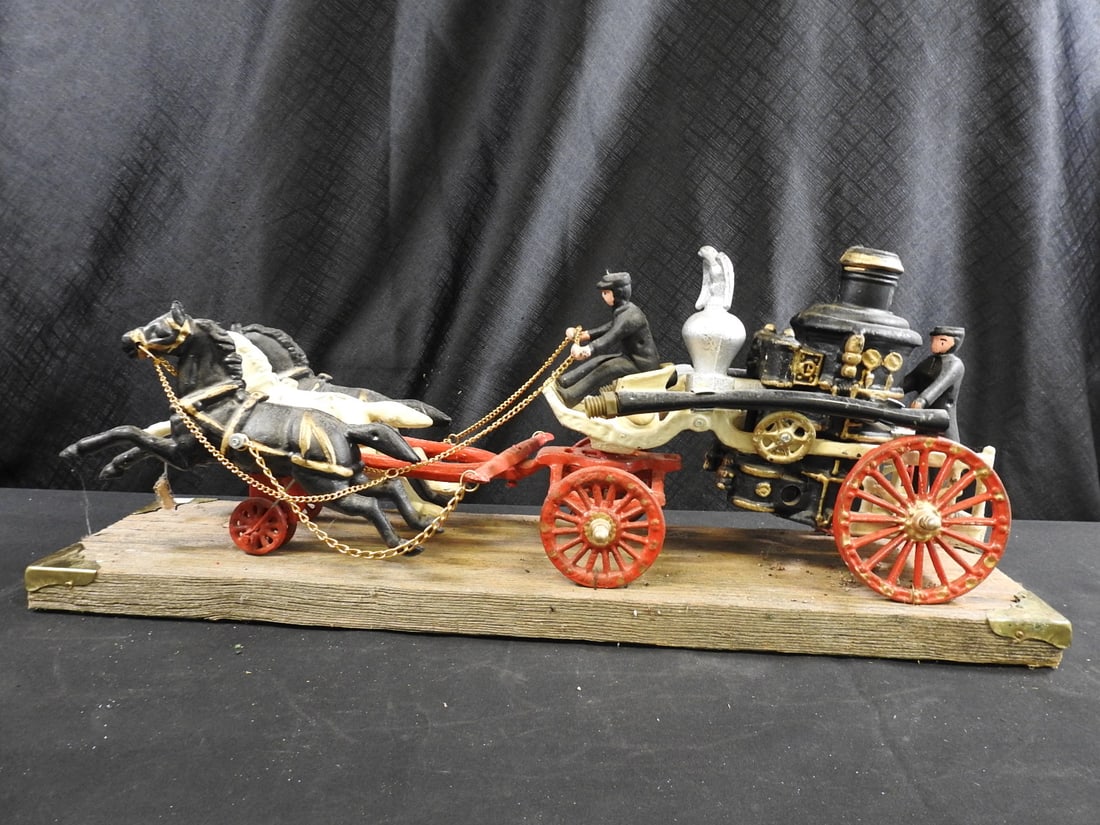 Pair of Cast-Iron Horse-Drawn Fire Apparatus Models - 11