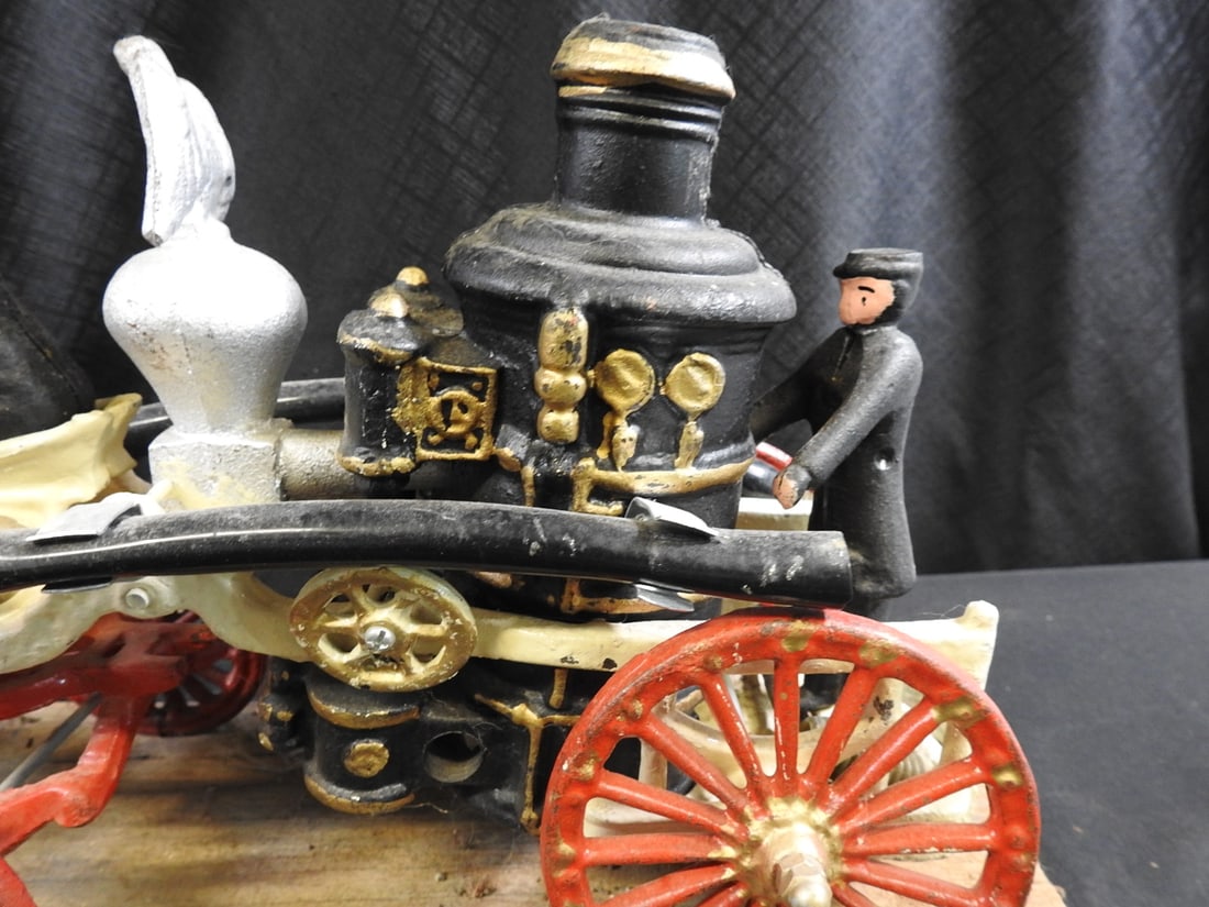 Pair of Cast-Iron Horse-Drawn Fire Apparatus Models - 12