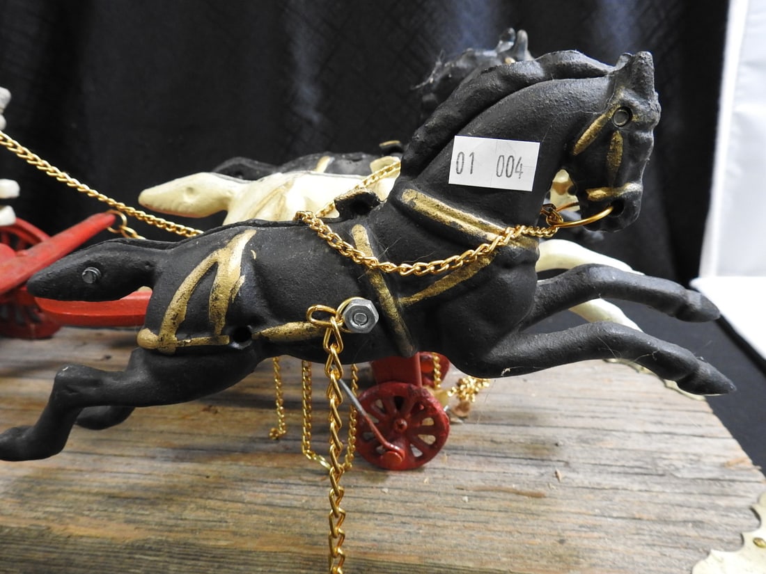 Pair of Cast-Iron Horse-Drawn Fire Apparatus Models - 4