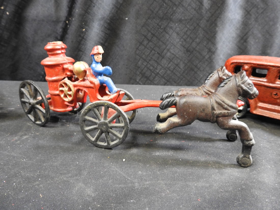 Cast-Metal Firefighting and Automobile Toy Lot - 12