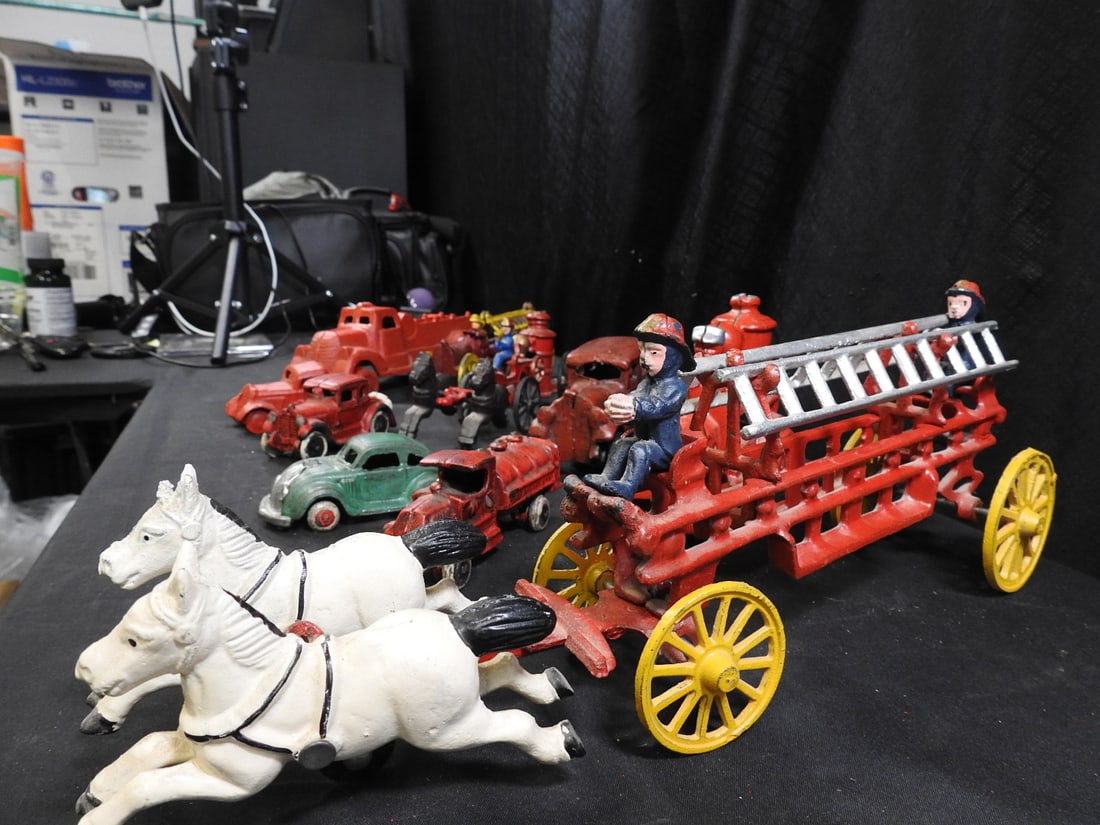 Cast-Metal Firefighting and Automobile Toy Lot - 6