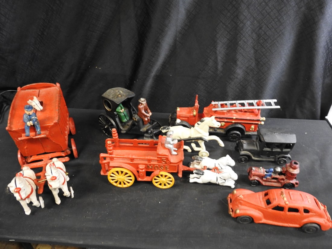 Cast-Iron Cars and Horse-Drawn Wagons, Lot of 7 (1 of 6)