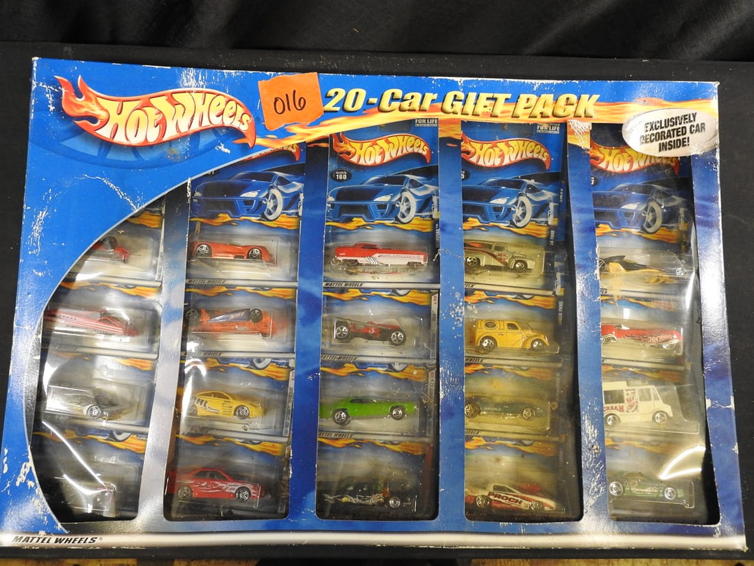 2001 Hot Wheels 20-Car Gift Packs, Lot of 2: Two additional Hot Wheels 20-Car Gift Packs dated 2001 with assorted die-cast cars and trucks.