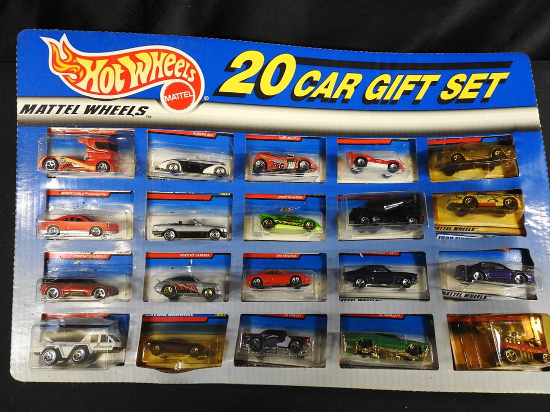 1999 Hot Wheels 20-Car Gift Sets, Lot of 3: Three Hot Wheels 20-Car Gift Sets dated 1999, each containing an assorted selection of die-cast vehicles.