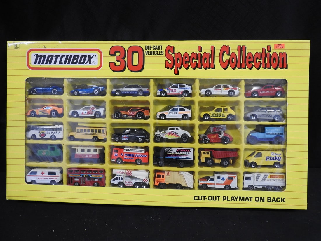 1993 Matchbox 30 Die-Cast Vehicles Special Collection: Second boxed 1993 Matchbox Special Collection containing 30 assorted die-cast vehicles in a different assortment.
