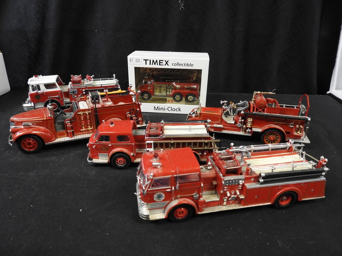 Timex Fire Truck Mini-Clock and Model Fire Engines, Lot of 6 - 2